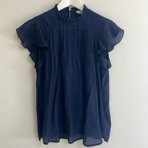Nanette Laporte Navy Frill Flutter Sleeve Top. Size S.